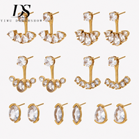 Anting Tusuk Lepas Pasang Model Dreamshow Anchor Berhiaskan Zirkonia Kubik, Bahan Baja Tahan Karat 316L Berlapis Emas 18K, Desain Dua Sisi