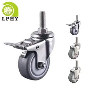 2 Inch 50Mm M 10*25Mm 304 Roestvrij Staal Industriële Rubber Castor Wiel Heavy Duty Swivel Tpr Meubelen Caster Wiel Met Rem