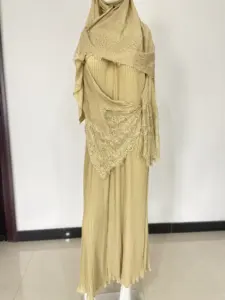 Lanna Eid Đầm Abaya Nữ Hồi Giáo Xếp Ly Ren Hoa Màu Trơn Khiêm Tốn Baju Kurung Borong Telekung Kebaya Malaysia