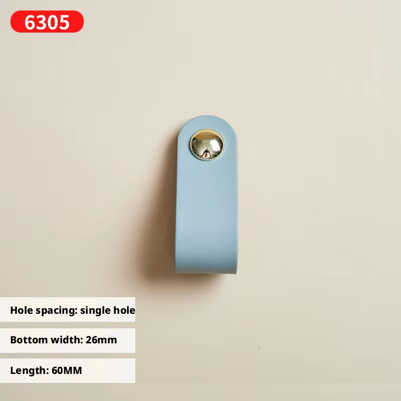 6313-Single hole round head blue leather+Bright gold