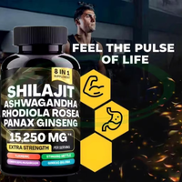 OEM Shilajit en capsules, complément alimentaire pour l'immunité, l'énergie et la santé, curcuma, ashwagandha, rhodiola rosea, ginseng panax, capsules de shilajit