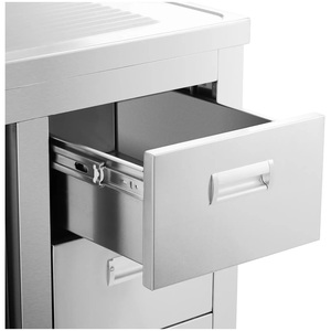 Évier de cuisine professionnel robuste à cuve unique en acier inoxydable avec armoire, tiroirs et égouttoir pour hôtel - Product Image 6