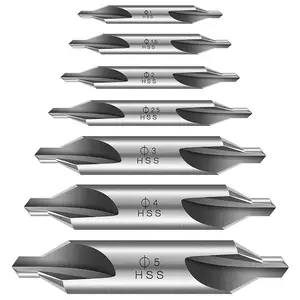 Mittelbohrer-Bit-Set HSS Counter-Sinken-Bit Werkzeug 60 Grad Winkel 1 mm 1,5 mm 2 mm 2,5 mm 3 mm 4 mm 5 mm Counter-Sinken-Baugruppe Werkzeugset