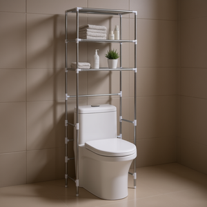 Étagère de rangement à 3 niveaux au-dessus des toilettes, 20,9x11x66,5 pouces, en acier inoxydable argenté, design minimaliste autoportant pour salle de bain - Product Image 2