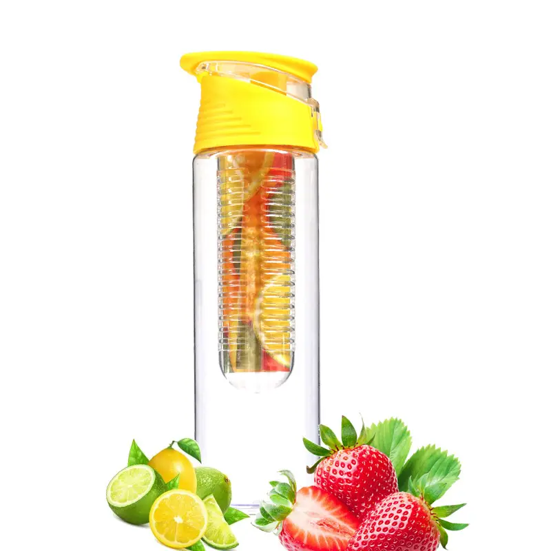 Zogift Hot Selling Portable Leak-Proof Travel Camping Plastic Transparent Fruit Infuser Water Bottle For Fruits Juice
