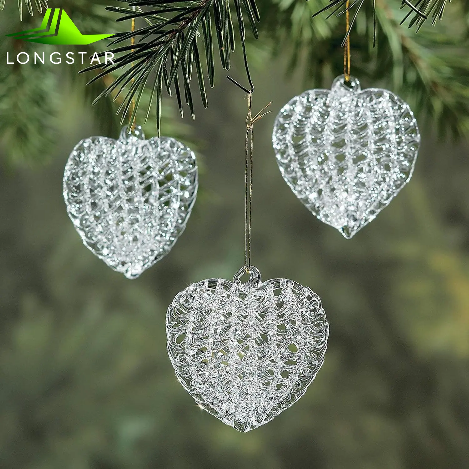 Groothandel Valentines Kerstboom Decor Helder Hartvormig Gesponnen Glas Kerstversieringen Voor Jubileum Bruiloft Feest Decor