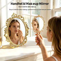 Miroir de maquillage HD sculpté vintage, 3 modes d'utilisation : portable, sur table, ou mural, pour la décoration de chambre
