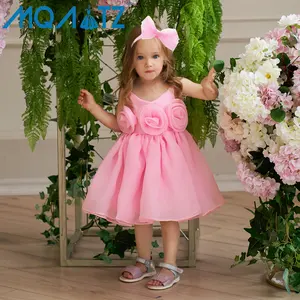 MQATZ good sale kids party ball gown organza 3d flower pink baby 3month year evening dress L2136XZ