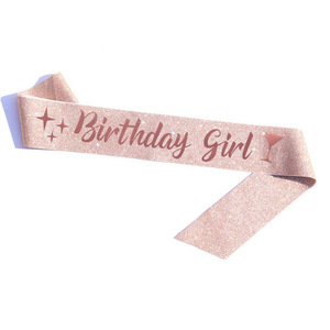 Écharpe en tissu pailleté or rose pour anniversaire, décoration de fête, sangle d'épaule pour célébration d'anniversaire - Product Image 5