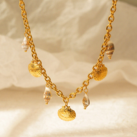 Collar de la Serie Ocean, Joyería Impermeable al por Mayor, Chapado en Oro de 18K, Cadena Ovalada de Acero Inoxidable, Dijes de Concha Marina