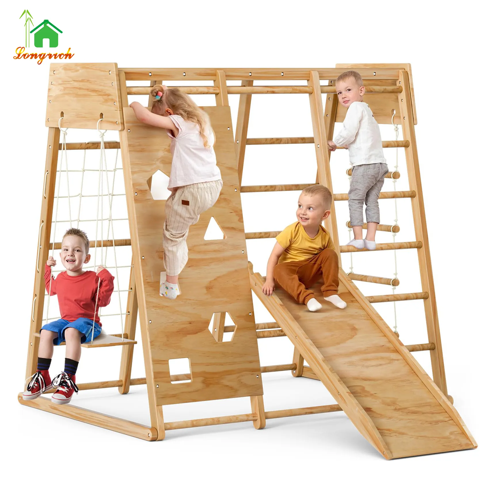 Climbing Rock Kids wooden Climb Frame 8-in-1 Climbing Toys Kids with Slide for Toddlers