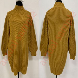 Robe pull <span class=keywords><strong>col</strong></span> <span class=keywords><strong>roulé</strong></span> élégante pour <span class=keywords><strong>femme</strong></span>, manches longues, longueur midi, texture géométrique losanges, tricot côtelé, coupe droite moulante - Product Image 5