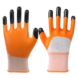 3/4 yellow Smooth Finger Reinforced 13g Nitrile Coated safety cuff fully coated jersey sandy wear resistant gloves