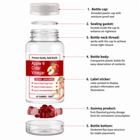 Complément Alimentaire Gommes au Vinaigre de Cidre de Pomme pour la Perte de Poids, 60 Unités, Complément Herbal Sucré pour Adultes, Soutien Glycémique en Bouteille