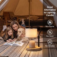 Lampe chauffe-bougie électrique style ferme chaleureuse, sans suie, avec abat-jour en tissu de lin naturel et base en bois pour bougies en pot