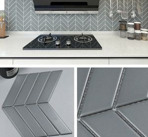 Mosaïque de carreaux de céramique en porcelaine décorative pour mur intérieur, dosseret de cuisine, <span class=keywords><strong>gris</strong></span>, <span class=keywords><strong>chevron</strong></span>, mat, glacé, 318,5x224 mm - Product Image 3