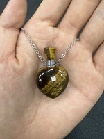 Collier pendentif en forme de cœur en pierre naturelle d'aventurine verte brute polie et d'améthyste, pour bouteille d'huile essentielle, vente en gros