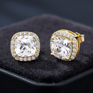 Pendientes de Plata S925 con Cuatro Garras, Zirconia Incrustada en Forma de Halo, Corte Cojín, Joyería para Mujer para Bodas y Fiestas - Product Image 3
