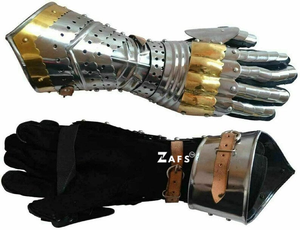 Guanteletes de aleación de magnesio medievales con acentos de latón Guantes de traje de armadura de caballero portátiles para LARP-Gear Zafs ZG02 - Product Image 5