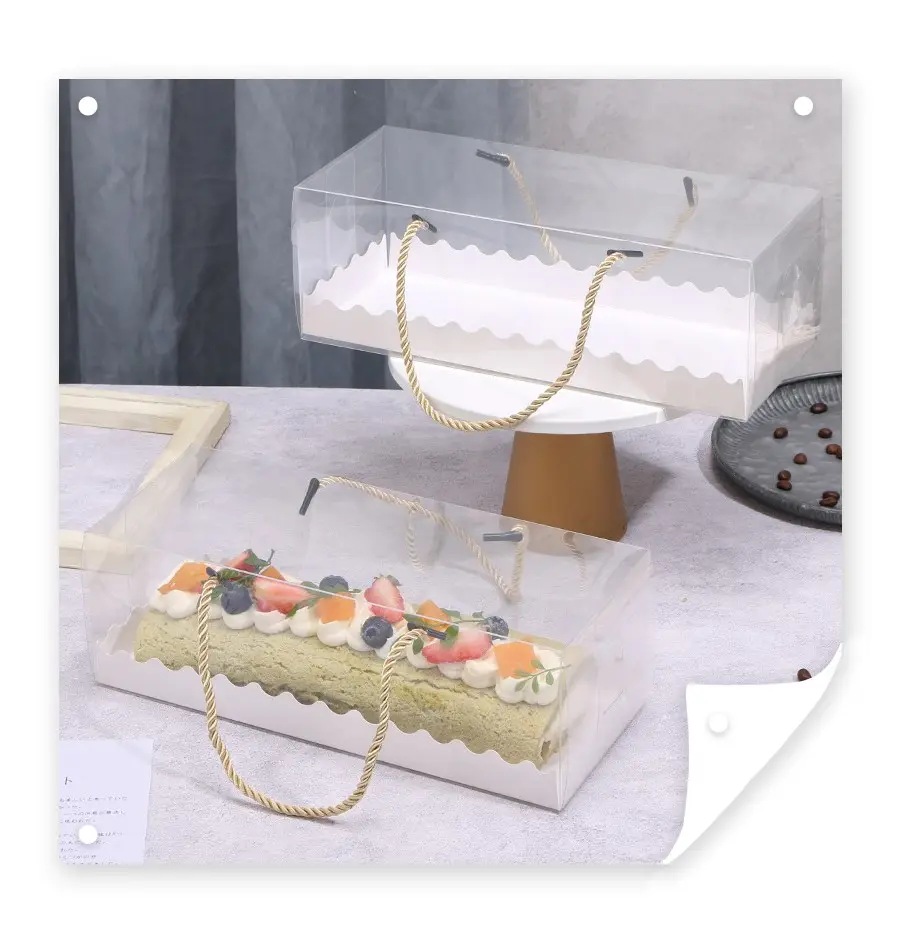 Restoria 대형 직사각형 투명 뚜껑 PET 스위스 롤 포장 상자 휴대용 휴대용 브라우니 케이크 상자 생과자 케이크 액세서리