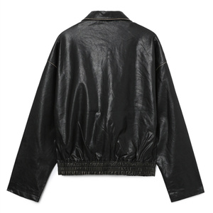 OEM High Quality Long Sleeve Crackled Leather Round Neck Zip <strong>Fly</strong> <strong>Men</strong> <strong>Jacket</strong> - Product Image 2
