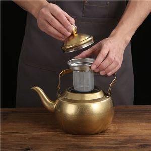 <b>Vintage</b> Gold Plated Teapot Set Round <b>Kettle</b> With Infuser Lid For Kung Fu Tea Afternoon Tea Leisure Use - Product Image 3
