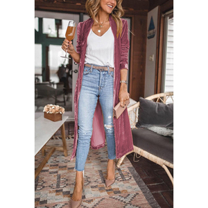 เสื้อคลุมคาร์ดิแกนผู้หญิงผ้ากำมะหยี่สีทองแบบหลวมมีกระเป๋า แฟชั่นเสื้อโค้ทยาว - Product Image 2