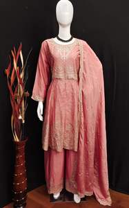 Traje Palazzo Salwar Kameez de último diseño con Chinon pesado con bordado de secuencia, traje de fiesta para mujer - Product Image 6