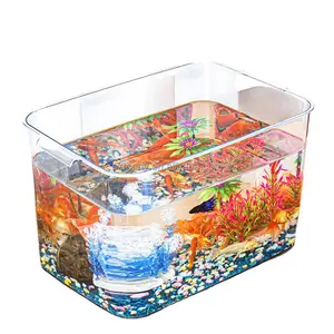 Pecera acrílica rectangular pequeña para acuario, suministros para peces dorados, tortuga Betta