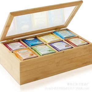 Wooden <b>Storage</b> Box 12-1/2x7-1/2x3-3/4 Inches With Dividers For Tea Coffee Organizing Desktop Living Room - Product Image 3