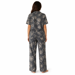 Conjunto de Dos Piezas de Ropa de Dormir para Mujer, Cuello Redondo, Manga Corta, Algodón, Spandex, Satén, Botones al Frente, Pantalones Largos, Ropa de Verano, Ropa de Casa, Ropa de Noche - Product Image 2