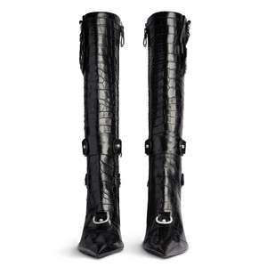 Women's Metal Decor Knee High <b>Boots</b> Pointed Toe Animal Print Long Booties Stiletto Side Zipper Stage Shoes - Product Image 4