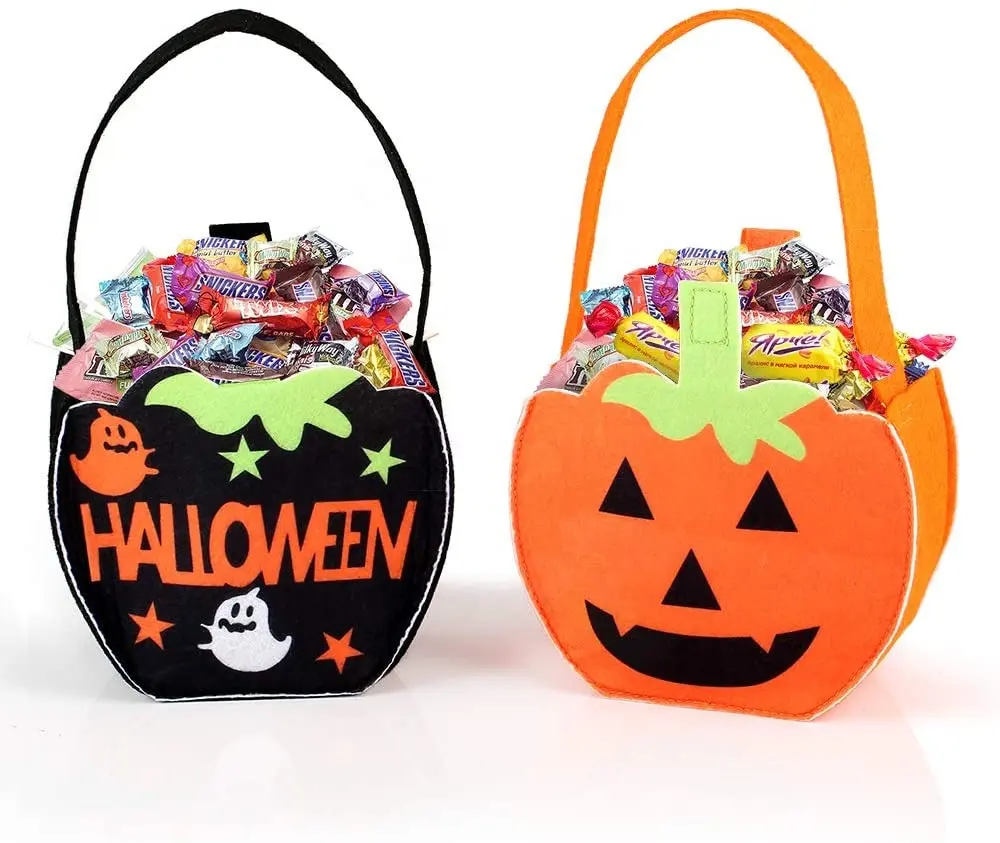 Bolsas reutilizables de fieltro para dulces de Halloween para niños, bolsas de regalo de dulces de calabaza para Halloween, regalos de fiesta con temática