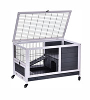 Cages intérieures pour lapins, enclos pour cochons d'Inde, toit ouvrable, roues, blanc