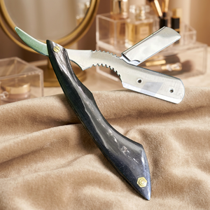 IKZARSA <b>Straight</b> <b>Razor</b> Stainless Steel Blade Single <b>Edge</b> Face Body & Underarm Shaving for Men Buffalo Horn Handle - Product Image 2