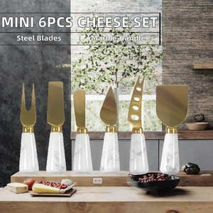 Ensemble de 6 couteaux à fromage en acier inoxydable doré avec manche en marbre blanc, outils pour étaler le beurre et couper la pizza - Product Image 2