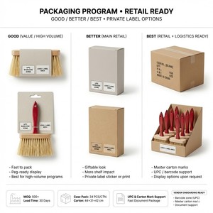 Brosse de maçonnerie en fibres naturelles de Tampico de 6,5 pouces, brosse à enduire, manche en bois <span class=keywords><strong>rouge</strong></span>, qualité professionnelle, marque privée, OEM, vente en gros - Product Image 6