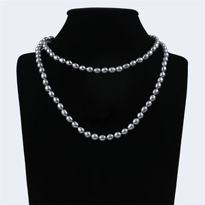 7-8mm semplice elegante collana di <span class=keywords><strong>perle</strong></span> di riso acqua dolce vera perla grigio naturale - Product Image 1