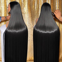 Perruque Lace Front Transparente en Cheveux Humains Vietnamiens Bruts, Lisse Comme un Verre, avec Cuticules Alignées, Sans Colle, 40 Pouces, Vente en Gros