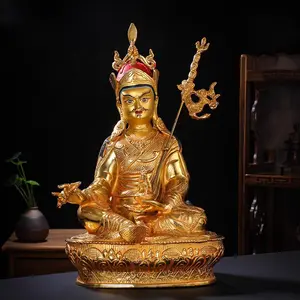 10 Inch Tibetan Supplies Pure Copper Buddha Statues Gold-plated Ethnic Products Lotus Born Buddha Statues Home Buddha Ornaments