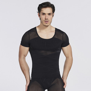 Camiseta de compresión para hombre, reductora de barriga, moldeadora de abdomen cruzado, invisible, con sujeción de <span class=keywords><strong>pecho</strong></span>, manga corta, moldeador corporal - Product Image 6