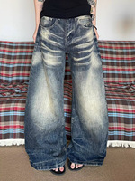 YUANBOFEI Jeans personnalisés de haute qualité, jeans vintage délavés à taille mi-haute, denim contrasté, super confortables pour unisexe