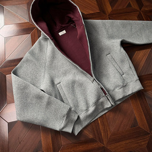 Sudadera con capucha corta estilo americano para hombre, primavera-otoño, 350g, peso pesado, corte holgado, rojo <span class=keywords><strong>imperial</strong></span> liso - Product Image 1