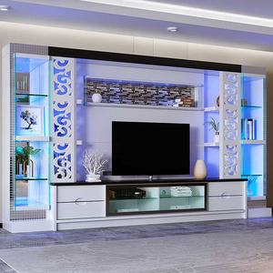 Kabinet dinding, desain Modern OEM kayu putih berdiri tampilan penyimpanan furnitur rumah Led mewah ruang tamu - Product Image 1