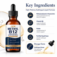 Gouttes sublinguales de méthylcobalamine et de folate de qualité supérieure avec vitamine B6 pour le soutien de la méthylation – Complément de bien-être professionnel OEM