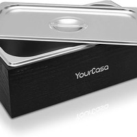 Poubelle à compost rectangulaire de style américain en bois massif pour cuisine, avec seau intérieur en acier inoxydable et couvercle anti-odeur