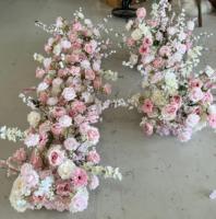 Chemin de table en fleurs artificielles J-FR040 pour décoration de mariage, chemin de table en fleurs de soie, chemin de table en fausses fleurs, chemin de table floral pour allée de mariage