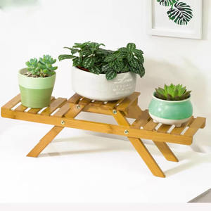 Supporto per piante da tavolo in bambù naturale a 2 strati multiuso con vaso di fiori decorativo per casa ufficio giardino soggiorno - Product Image 4