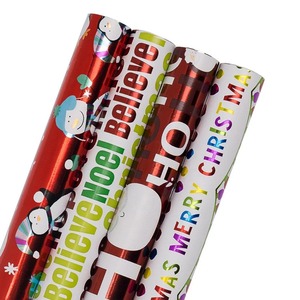 Custom Eco-Friendly Merry Christmas Gift <b>Wrap</b> <b>Roll</b> Metallized <b>Paper</b> Double-Sided Coated Recyclable Snowmen Ornaments Design - Product Image 1