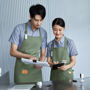 Cotton Coarse-Textured Stain Resistant <b>Apron</b> With Pockets For Restaurant Bar Use Earthy Yellow Color - Product Image 4